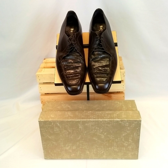 BELVEDERE ITALIAN MADE BROWN LIZARD SKIN DRESS SHOES. SIZE 10 D - Picture 1 of 8